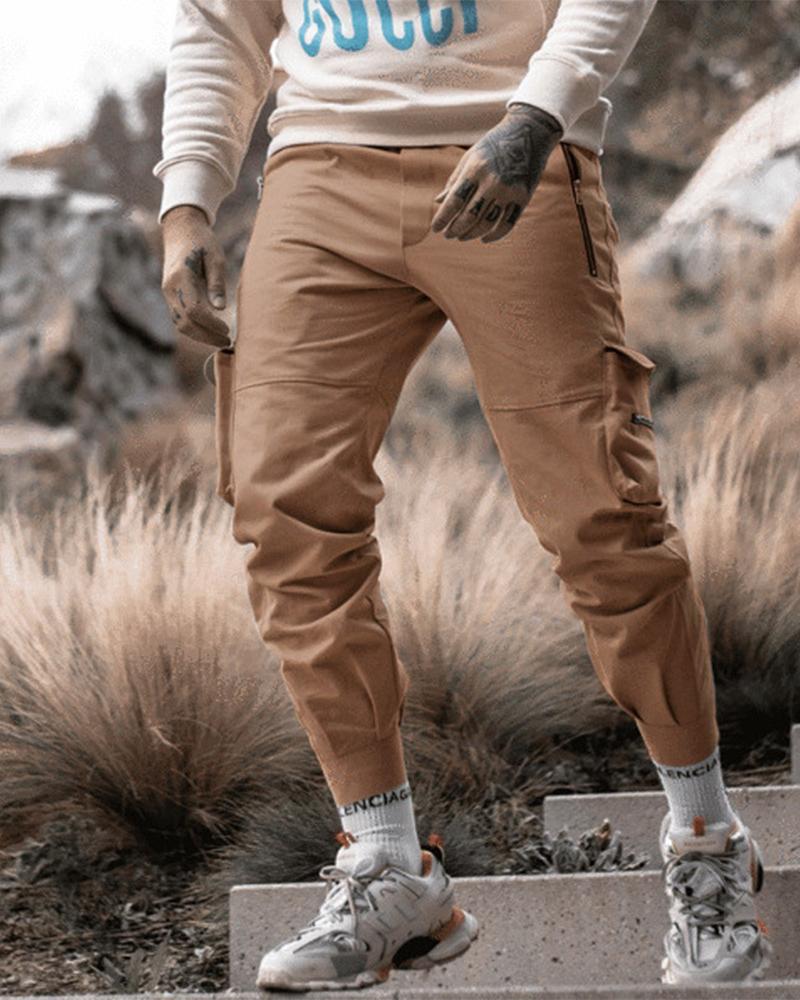 

Solid Skinny Feet Pant Pockets Cargo Pants, Khaki