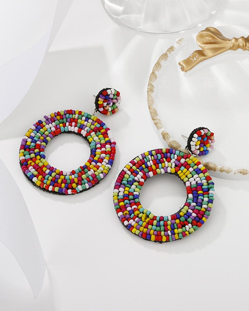 

1Pair Colorful Beaded Drop Earrings, Multicolor