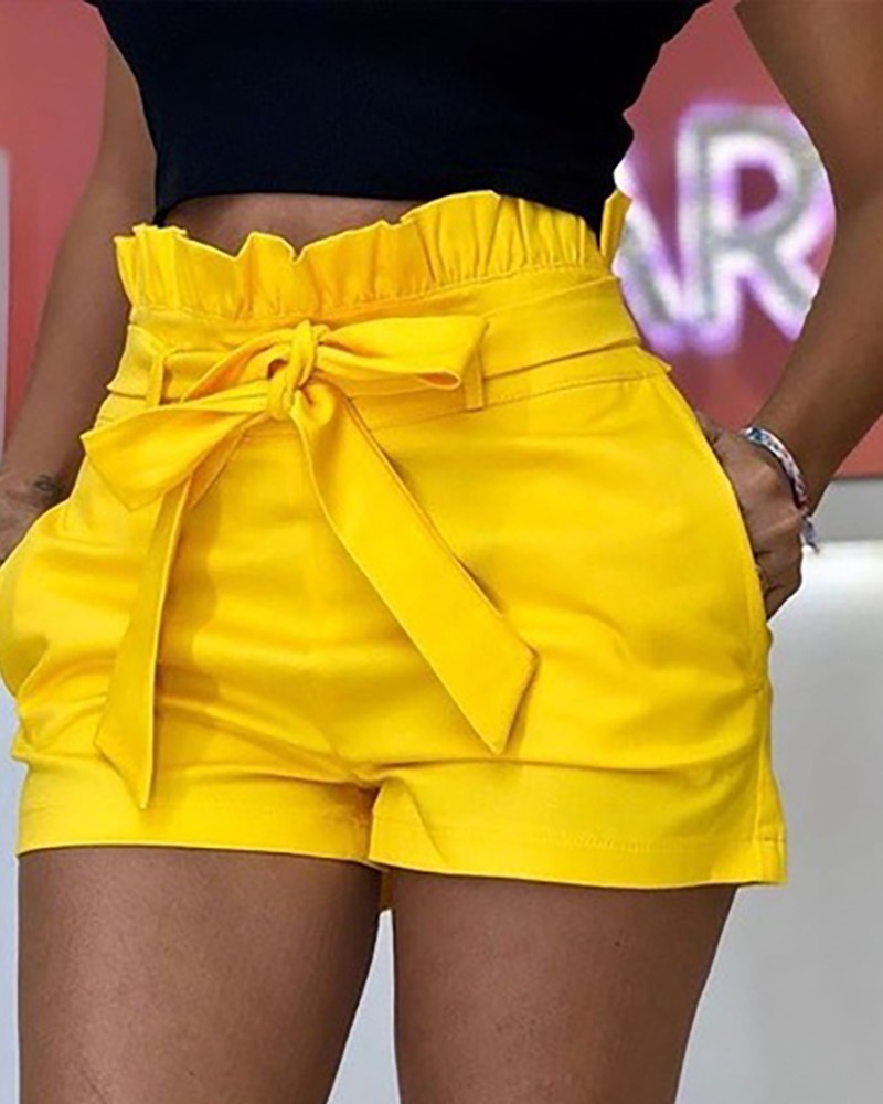 Frills High Waist Short Pants With Belt