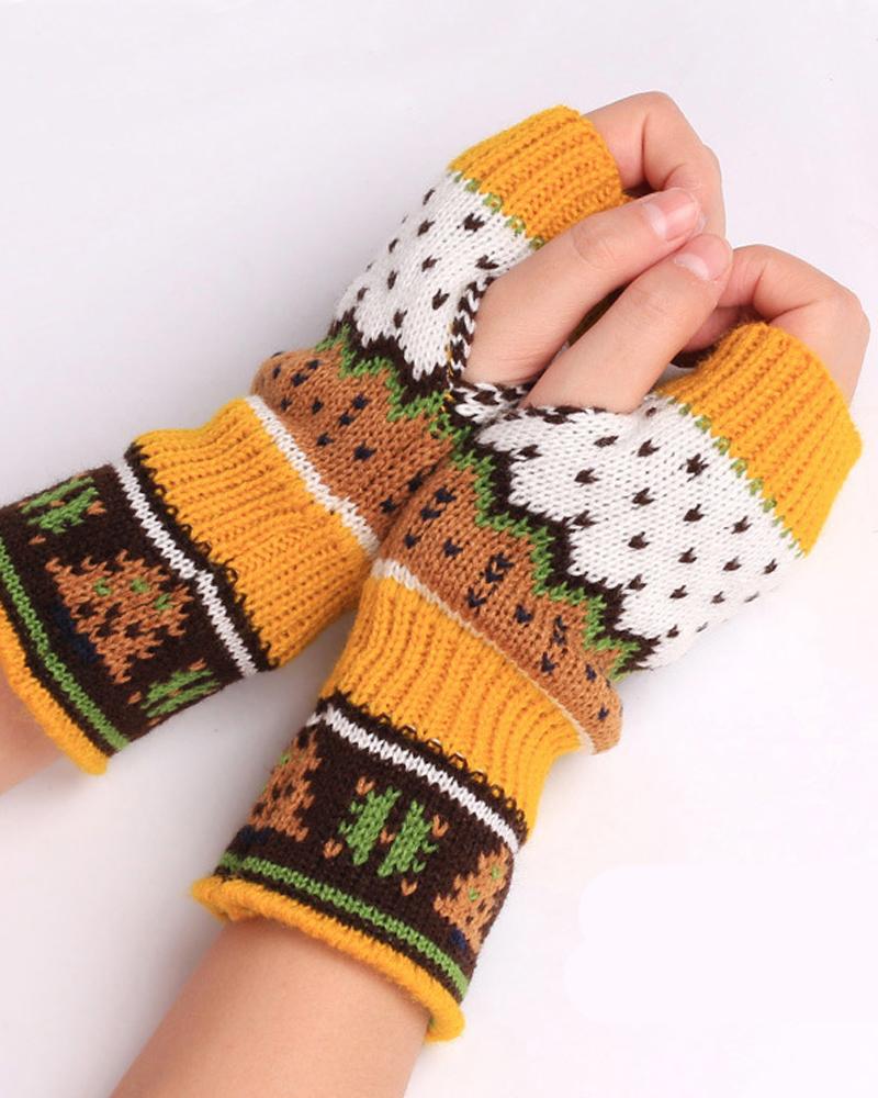 

1Pair Christmas Tree Pattern Knit Fingerless Gloves, White