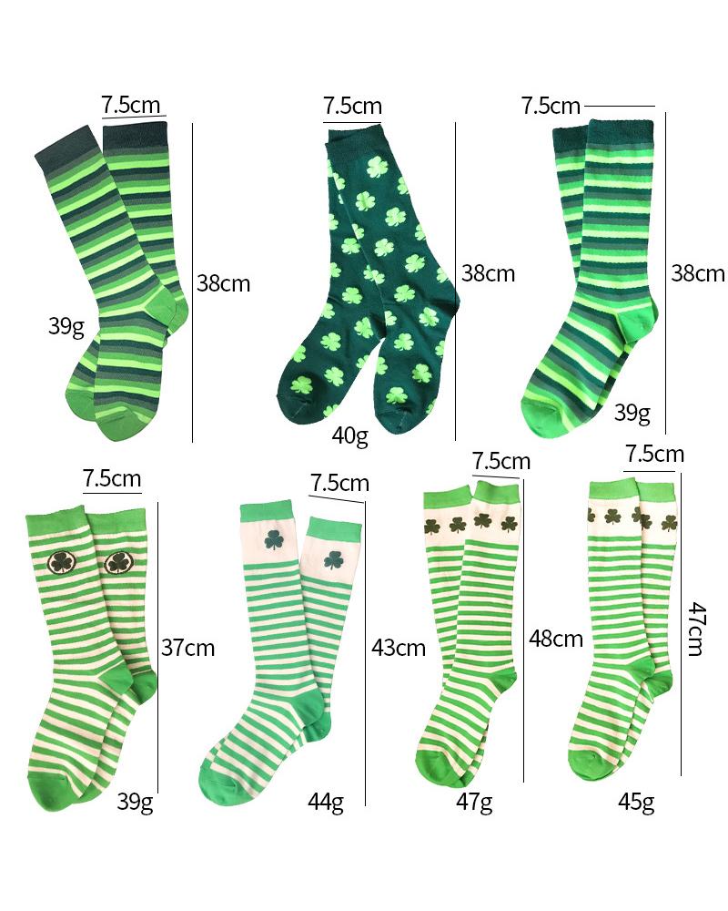 

St. Patrick's Day Striped Clover Print Long Socks, Style6