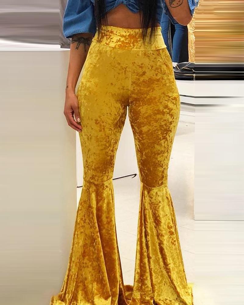 

Velvet High Waist Flared Pants, Yellow