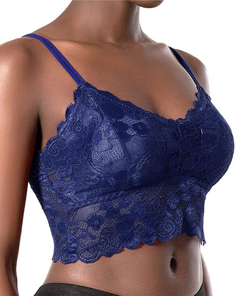 

Spaghetti Strap Floral Lace Bralette, Purplish blue