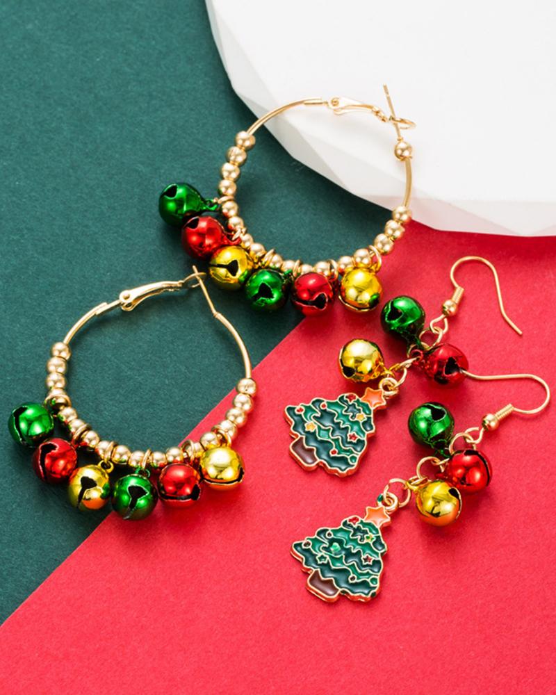 

1Pair Christmas Jingle Bells Tree Shaped Drop Hoop Earrings, Style1