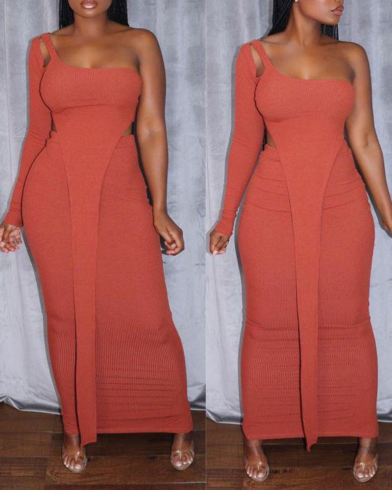 

Cutout One Shoulder Asymmetrical Crop Top & Skirt Set, Orange