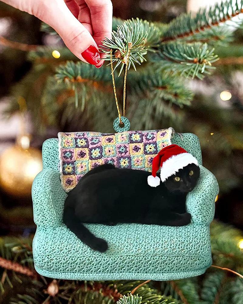 

1pc Black Cat Graphic Acrylic Xmas Ornament Christmas Tree Hanging Decoration, Style1