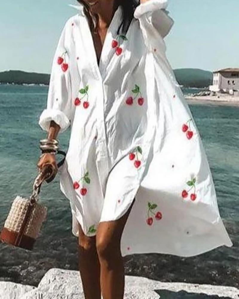 

Plain / Printed Long Sleeve Casual Shirt Dress, Style2