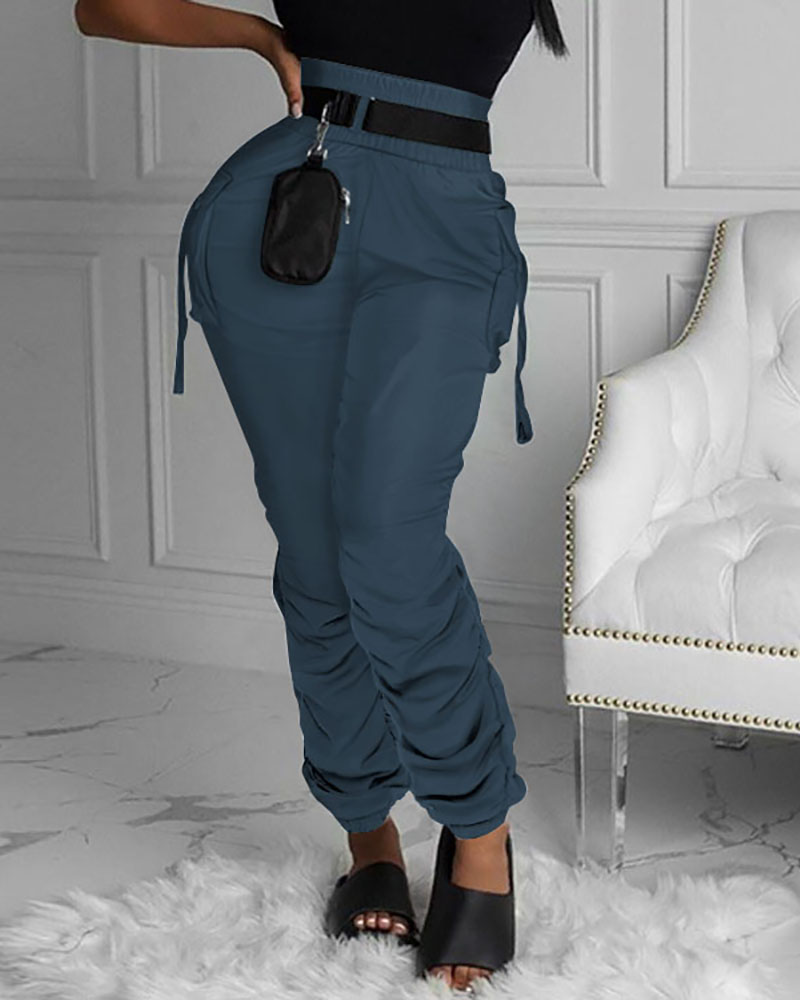 

Pocket Design Ruched Cargo Pants, Blue