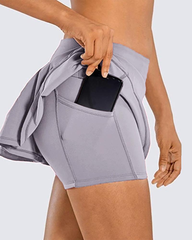 

2 in 1 Running Workout Athletic Gym Sports Yoga Skorts with Phone Pockets, Gray