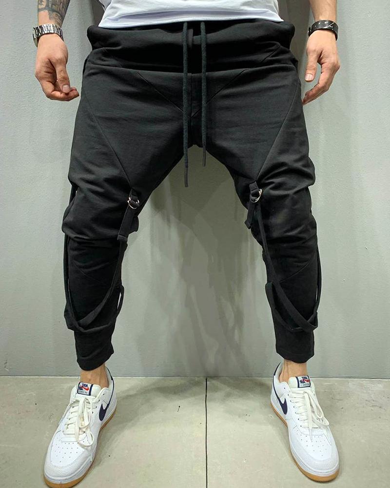 

Casual Solid Sporty Harem Pants, Black