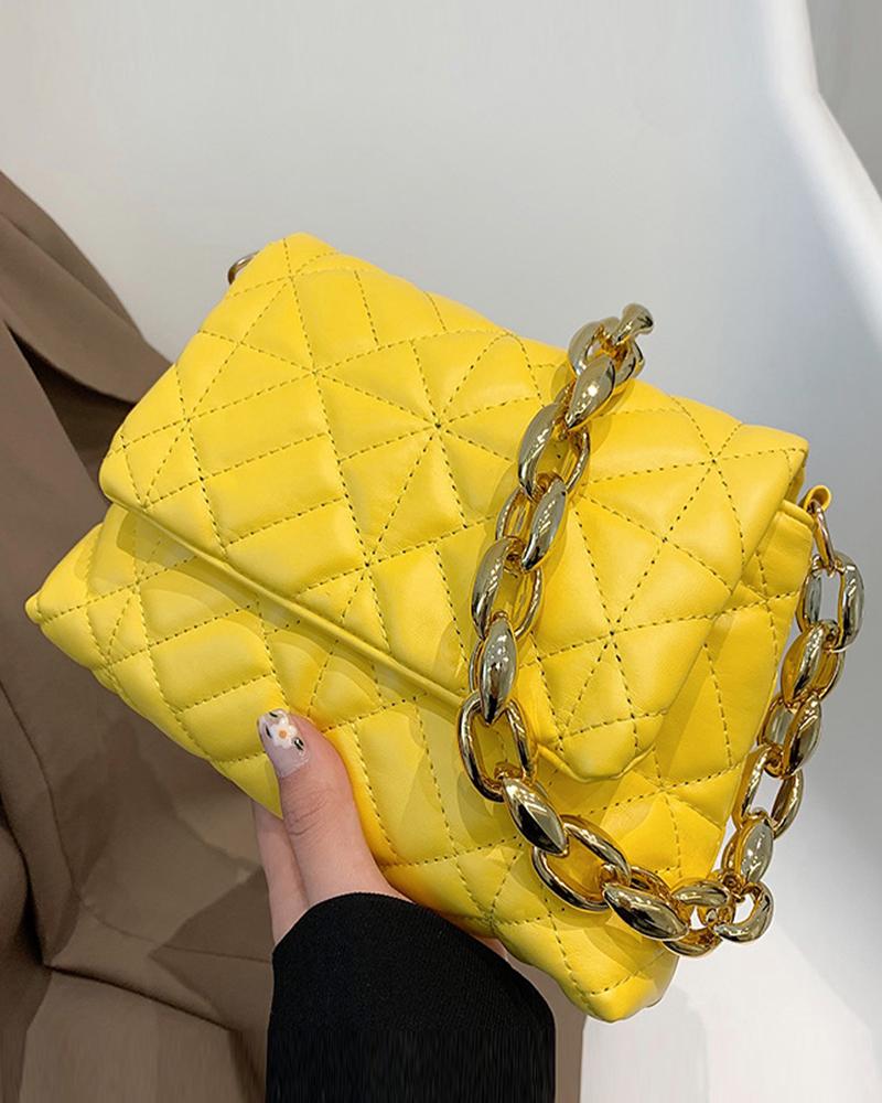 

Quilted Chain Strap Flap Shoulder Bag, Yellow