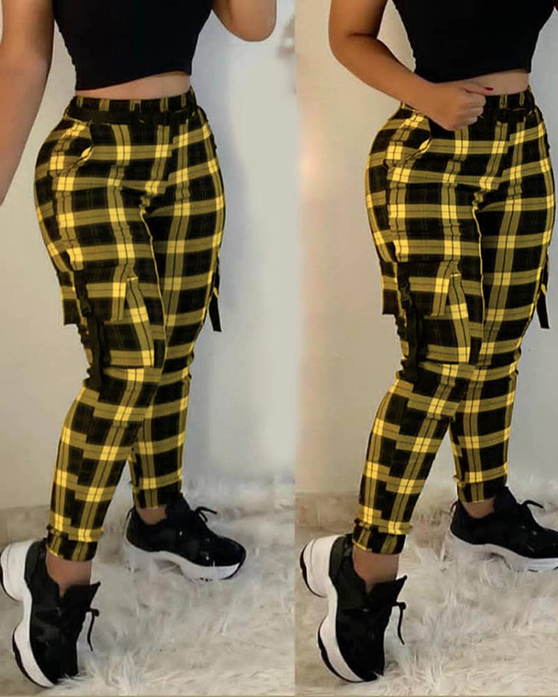 

Plaid Pocket Design Cargo Pants, Yellow