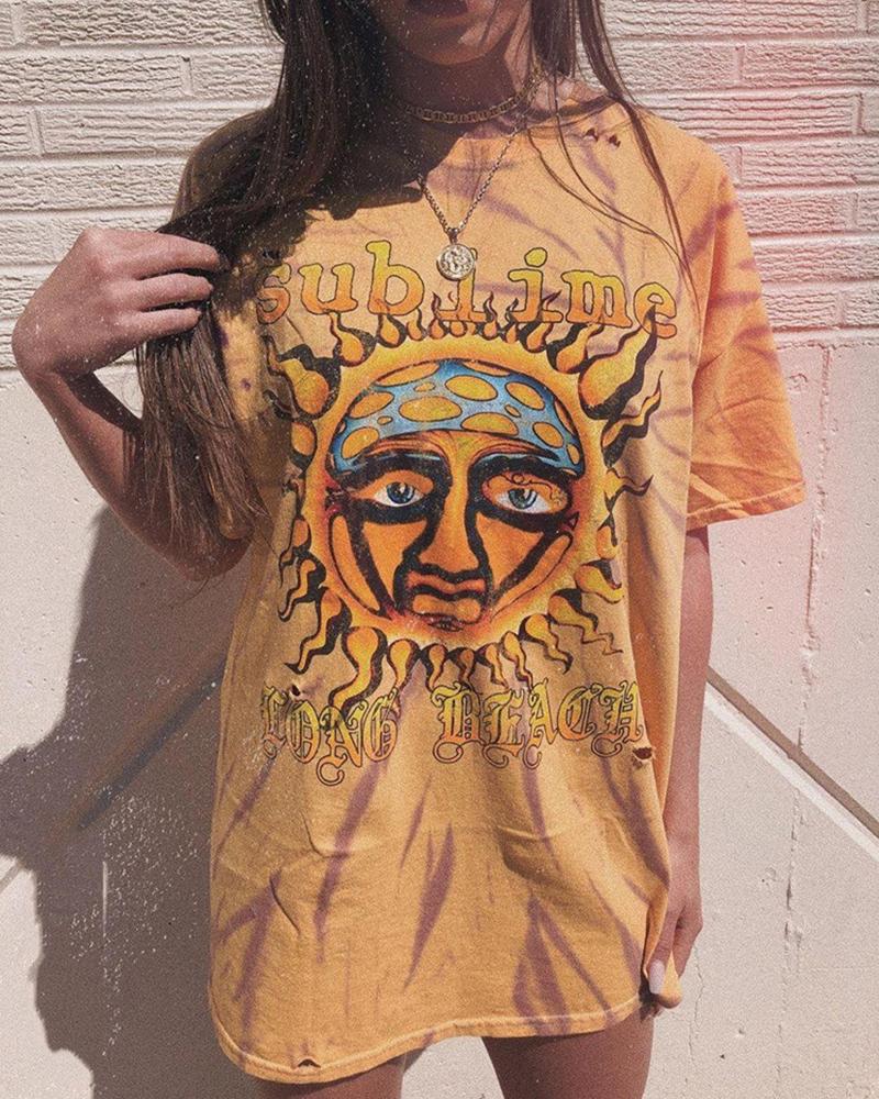 Tide Print Mid-length Oversized T-shirt