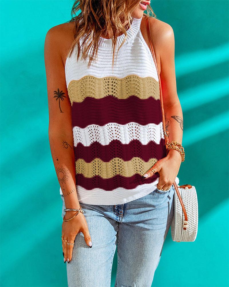 

Colorblock Sleeveless Casual Knit Top, Brown