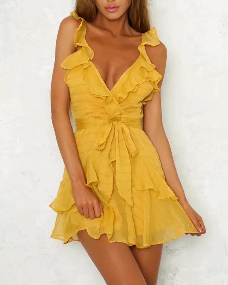 

Striped Layered Ruffle Dress, Yellow