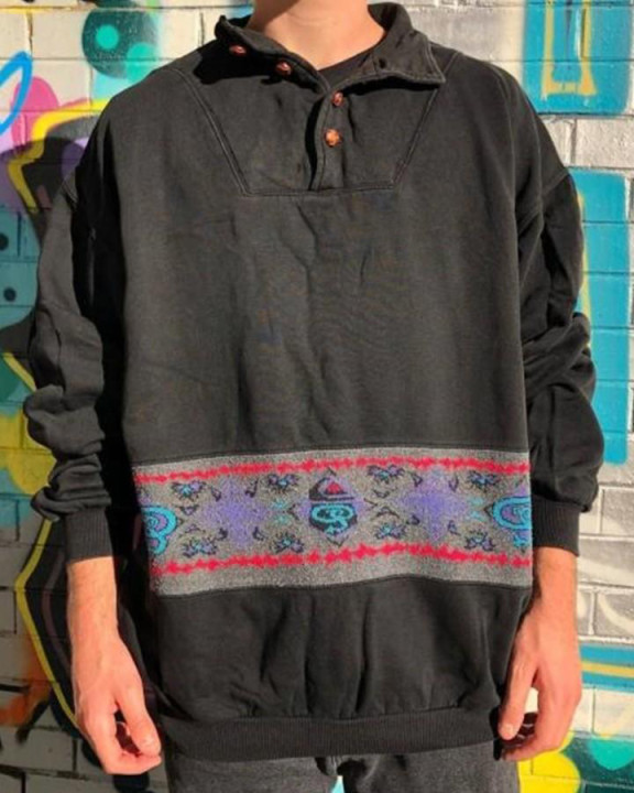 

Floral Print Patchwork Long Sleeve T-shirts, Black