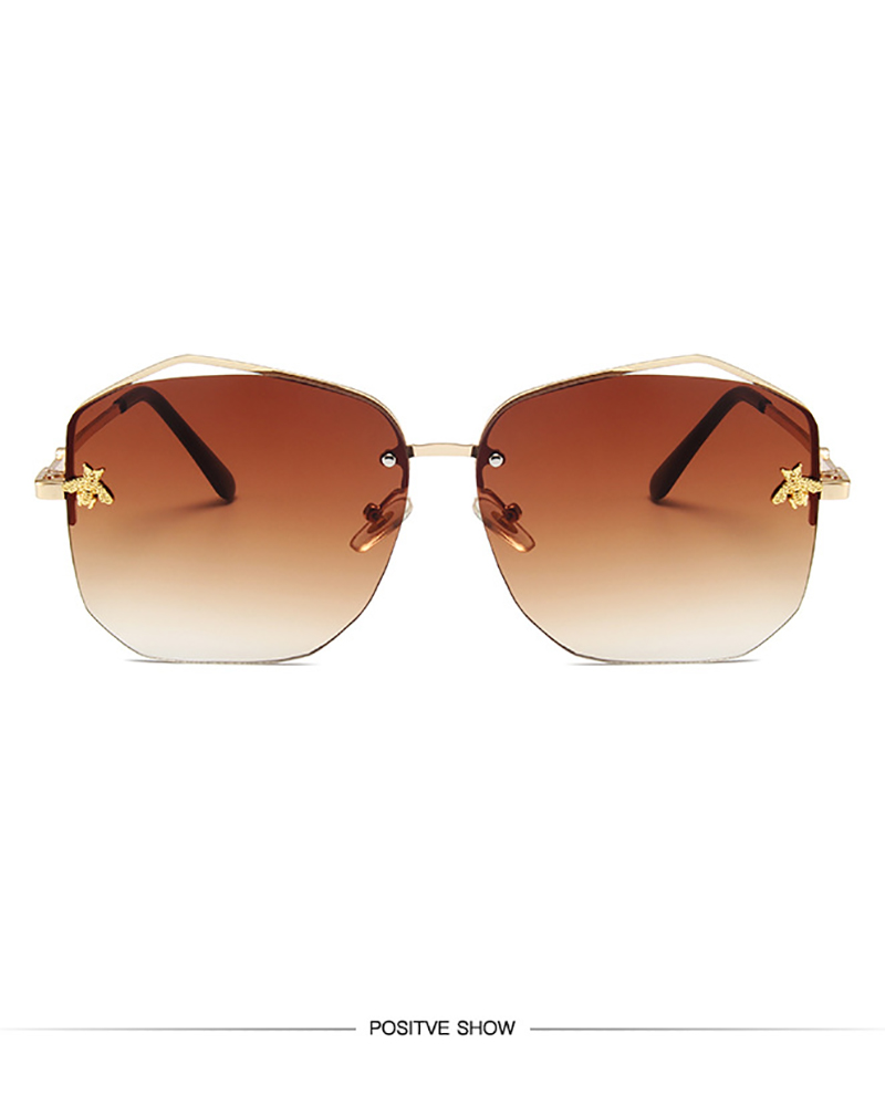 

1Pair Half Metal Frame Bee Pattern Ombre Sunglasses, Style6