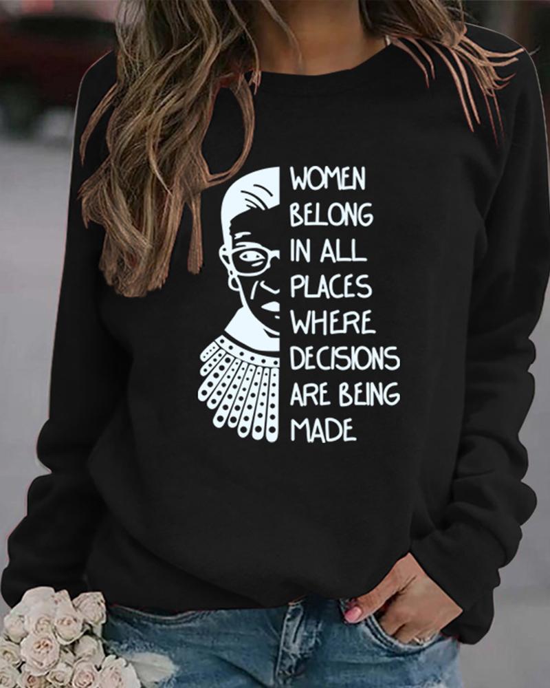 

Graphic Letter Print Long Sleeve Sweatshirt, Black