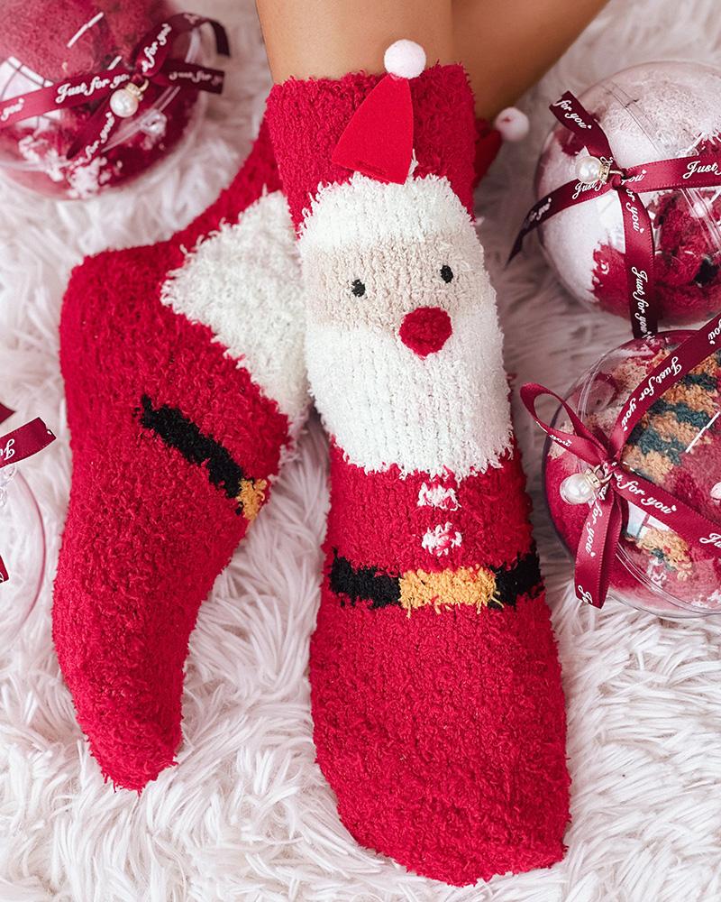 

1Pair Christmas Snowflake Elk Snowman Pattern Fuzzy Thermal Socks, Style4
