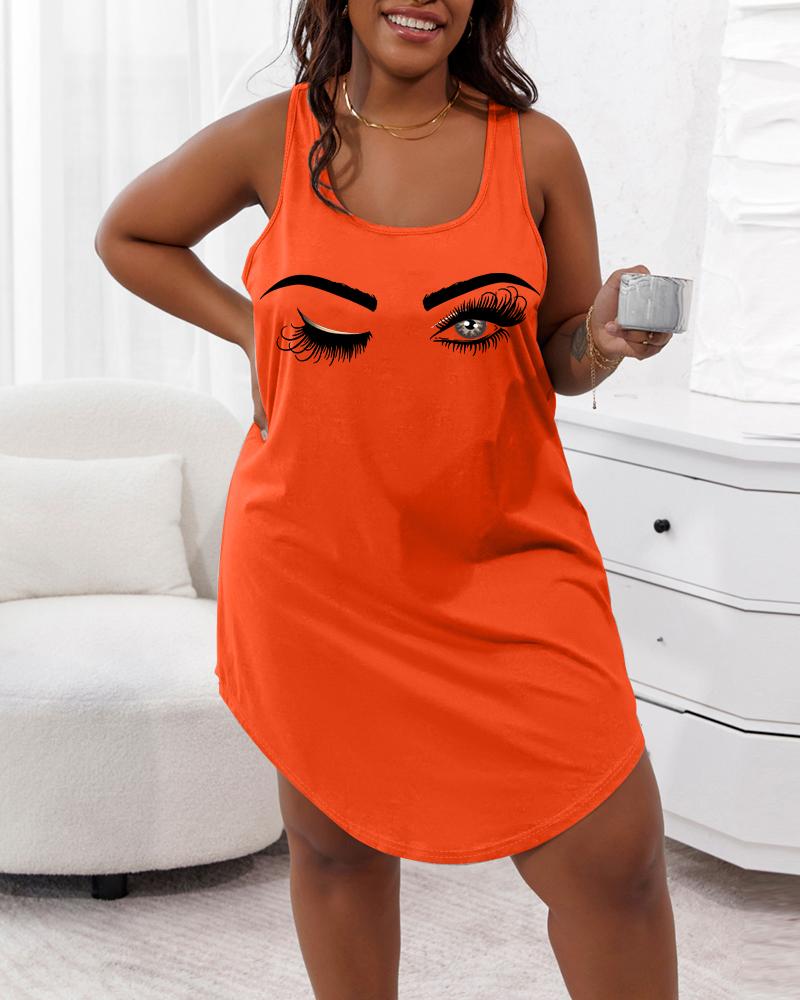 

Plus Size Figure Print U-Neck Sleeveless Sleep Dress, Orange