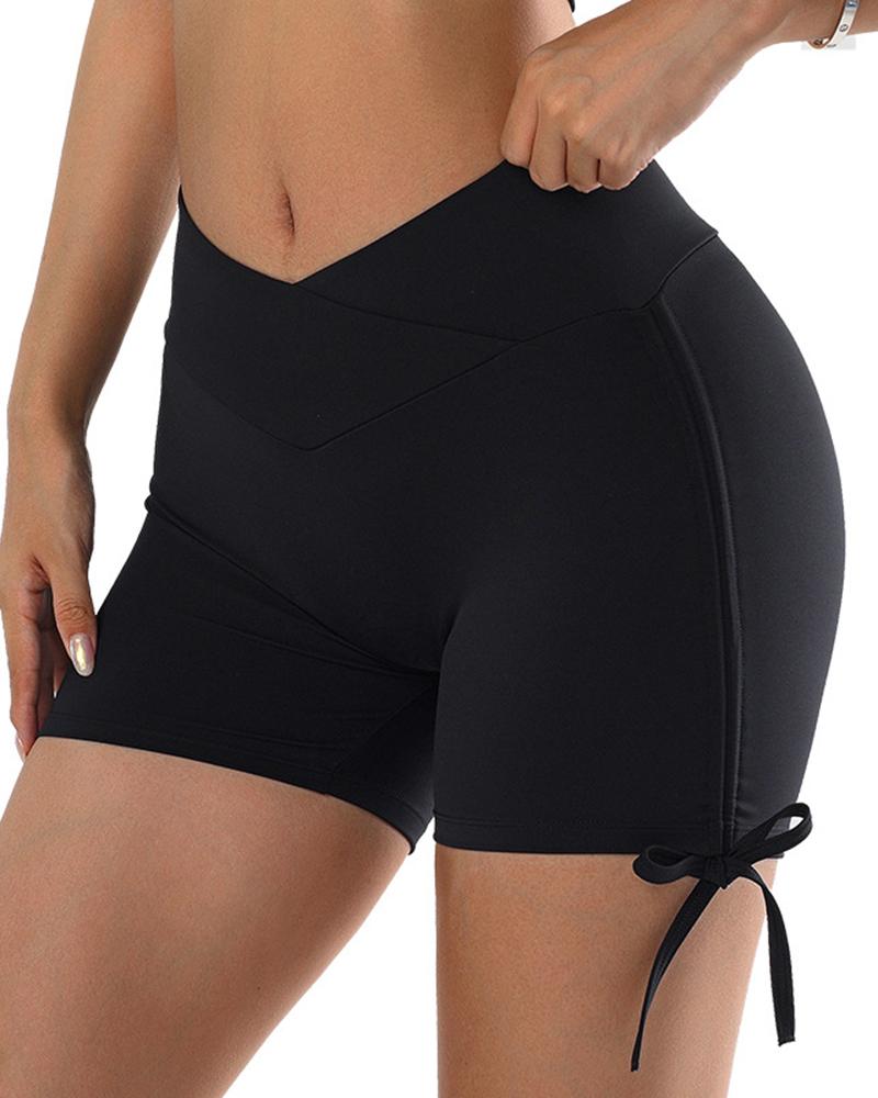 

High Waist Drawstring High Waist Sports Yoga Shorts, Black