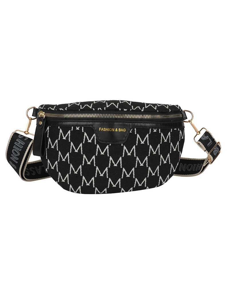 

Letter Pattern Fanny Pack Zipper Design Crossbody Bag, Blackwhite