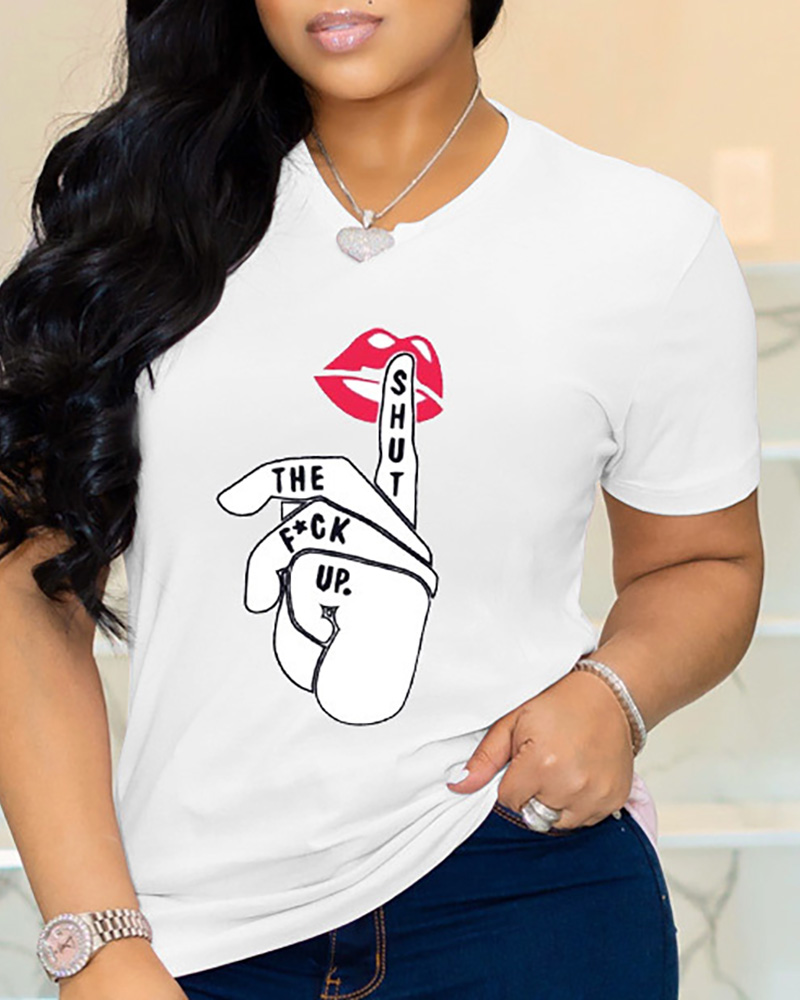 

Lip Hand Print Short Sleeve T-Shirt, White