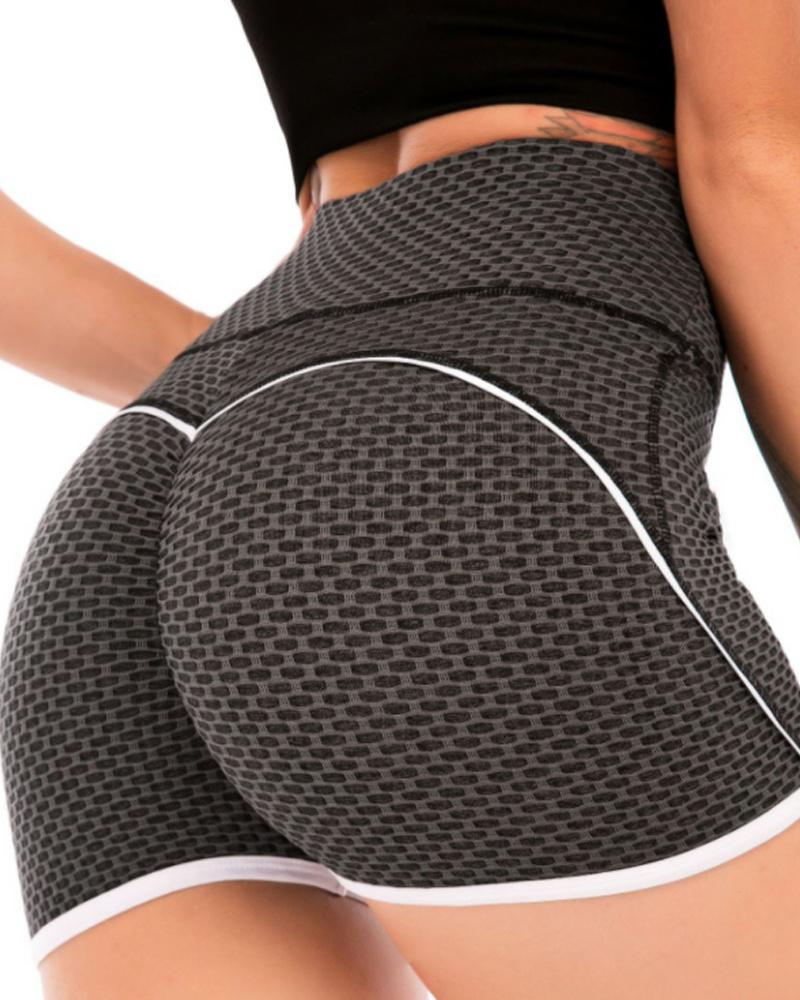 

High Waist Butt Lifting Honeycomb Yoga Active Shorts, Black