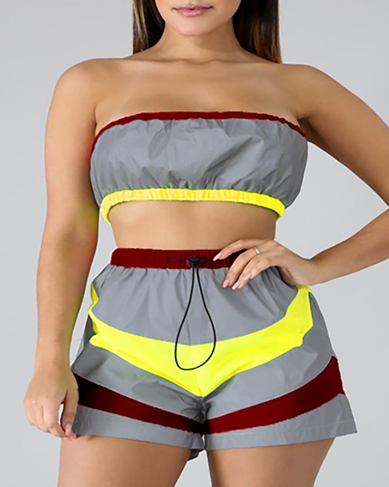 

Reflective Wrapped Chest Color Block Sports Set, Yellow