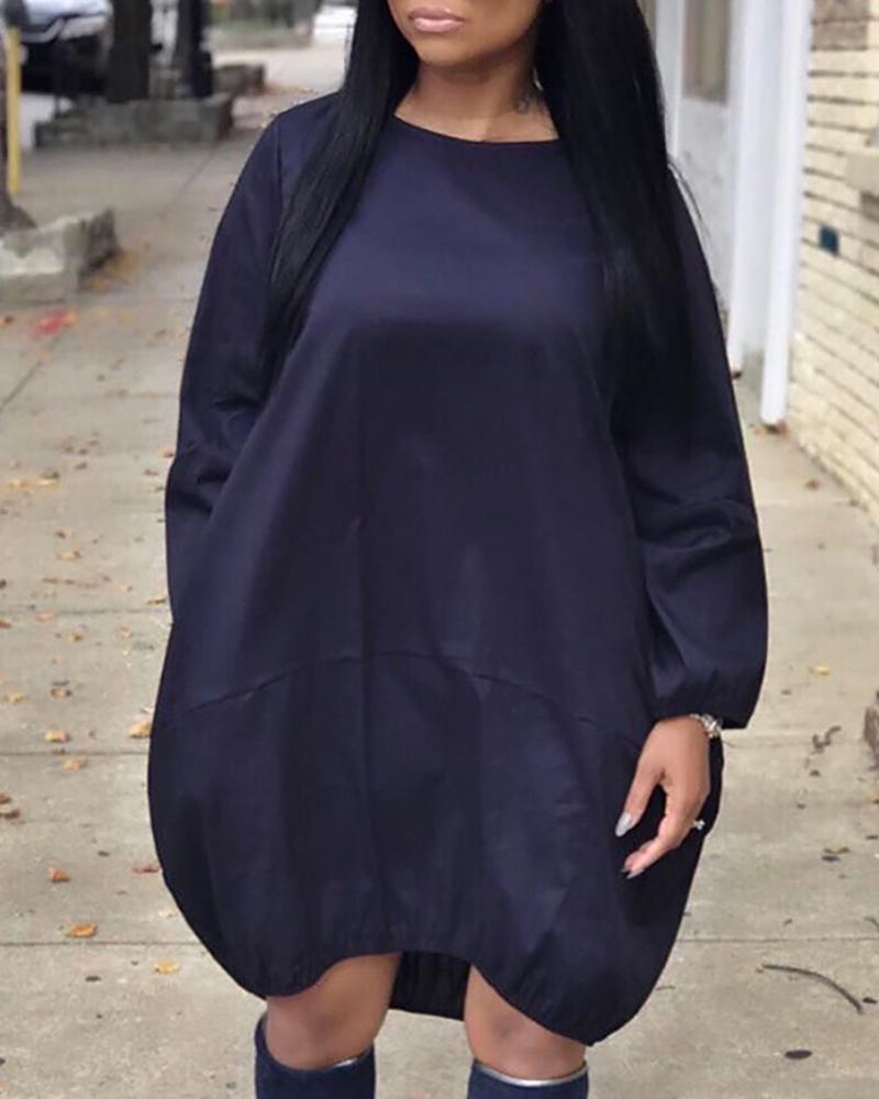 

Plain Long Sleeve Parachute Dress, Dark blue