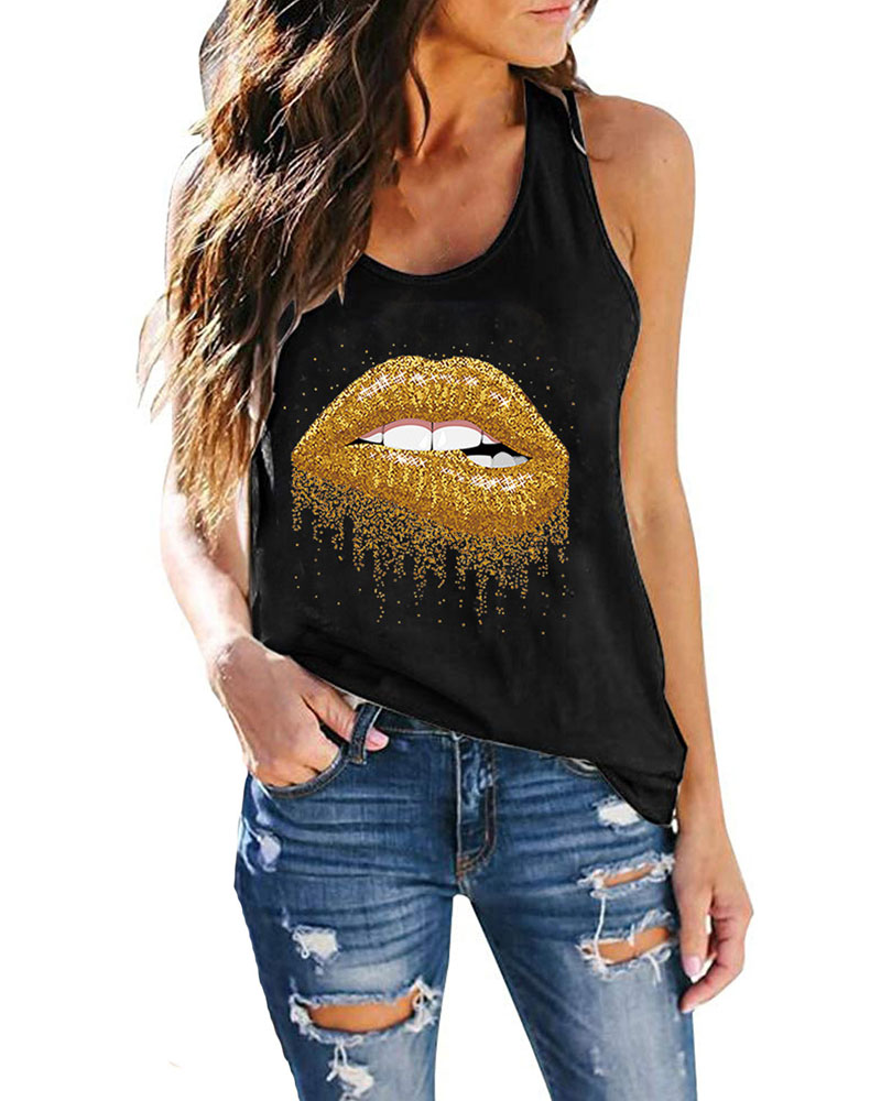 

Lip Print Casual Tank Top, Style2