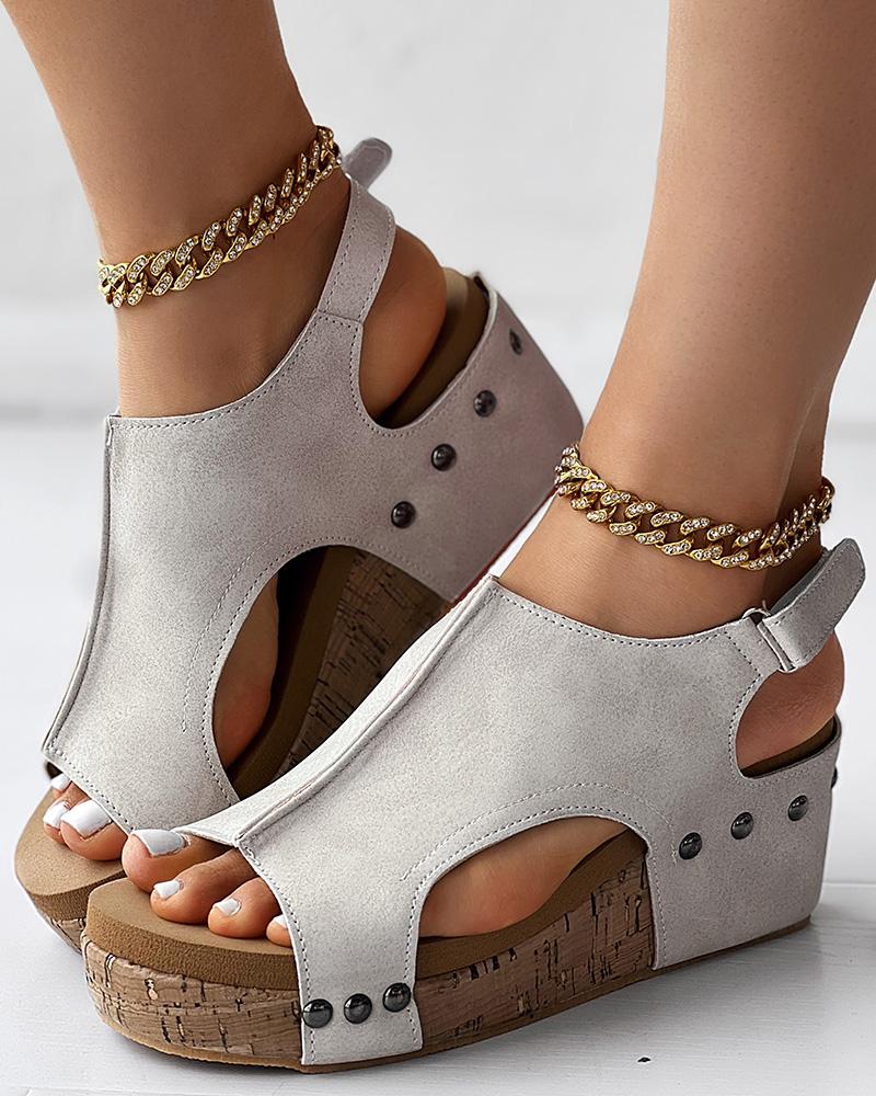 

Studded Peep Toe Platform Wedge Sandals, Apricot