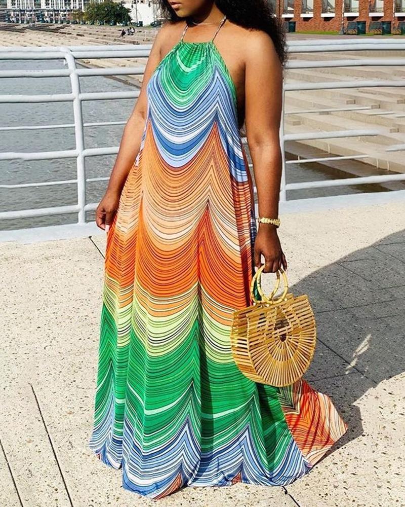 

Colorblock Halter Sleeveless Maxi Dress, Multicolor