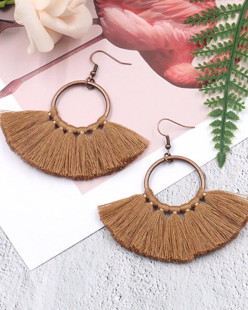 

1Pair Bohemian Scallop Shaped Geometric Hook Earrings, Coffee