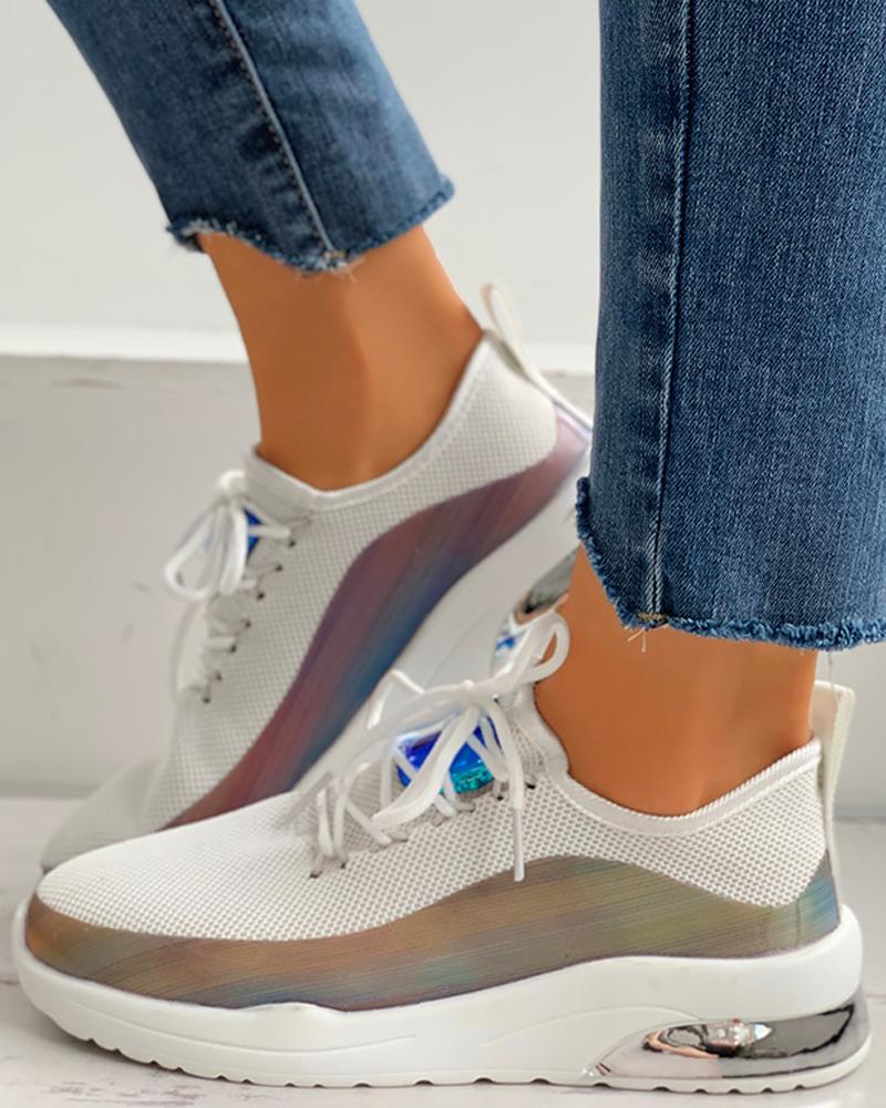 

Lace-Up Colorblock Breathable Sneakers, White