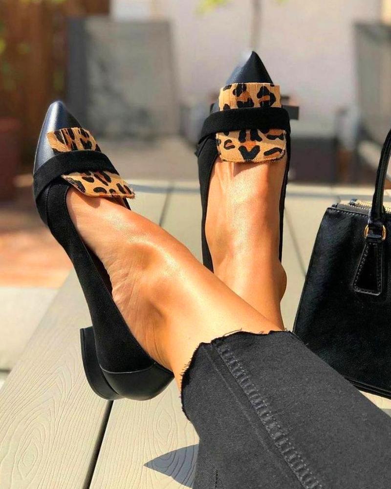 

Leopard Print Point Toe Chunky Loafers, Black