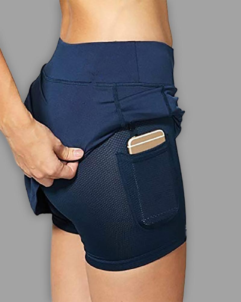 

Pocket Design Active Skorts Fitness Workout High Waist Yoga Skorts, Dark blue