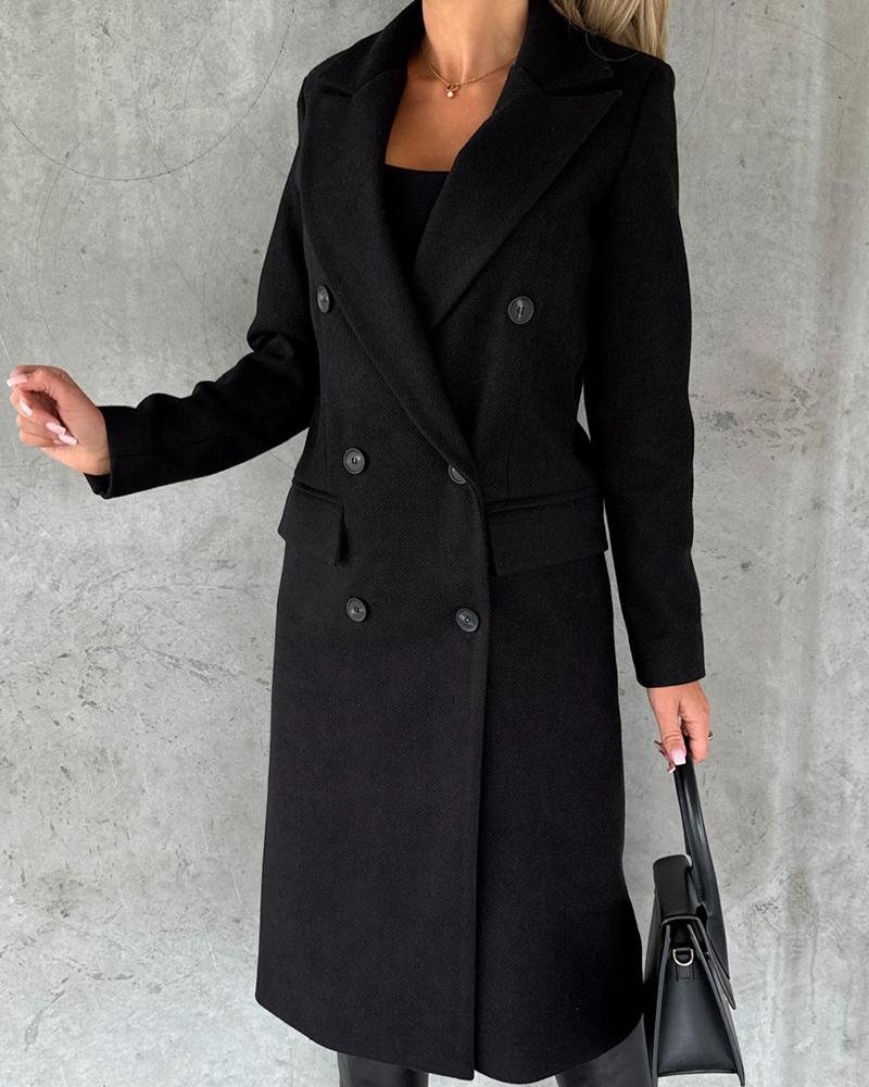 

Double Breasted Long Sleeve Pea Coat, Black
