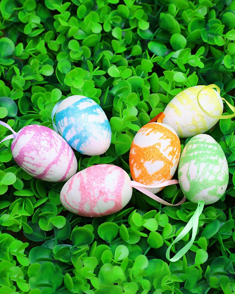 

6pcs Plastic Fillable Painted Easter Eggs Hanging Decoration, Style1