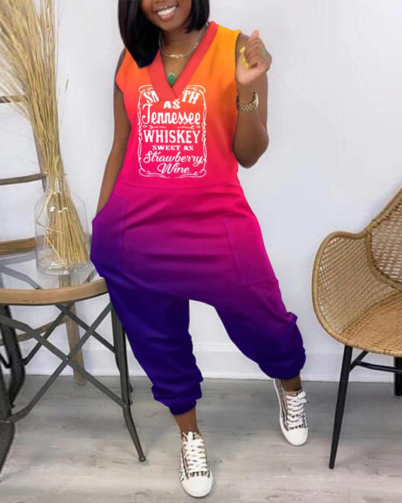 

Smooth As Tennessee Whiskey Sweet As Strawberry Wine Ombre Print Sleeveless Jumpsuit, Multicolor