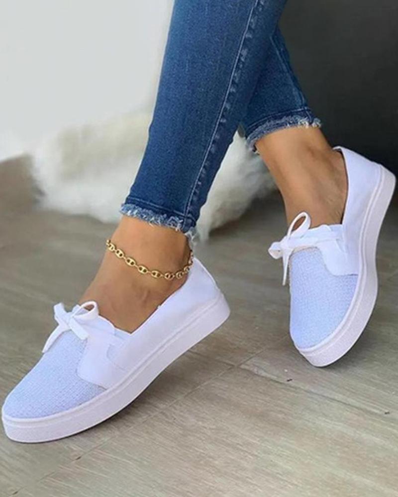 

Velvet Tied Detail Round Toe Sneakers, White