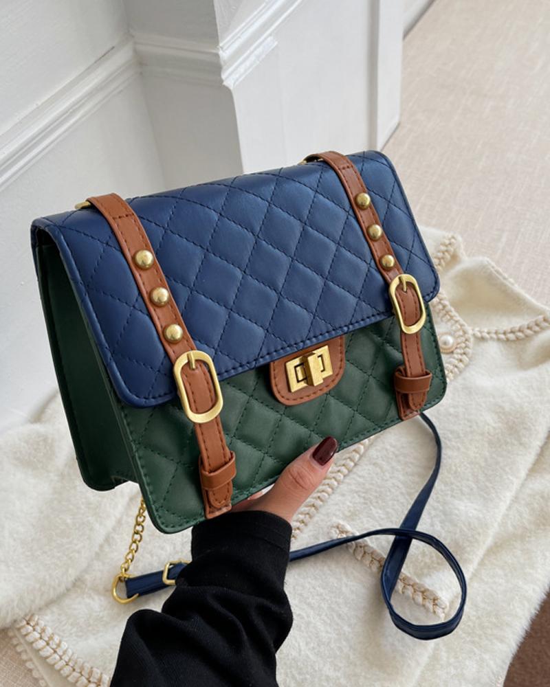 

Quilted Twist Lock Chain Strap Flap Shoulder Bag, Blue