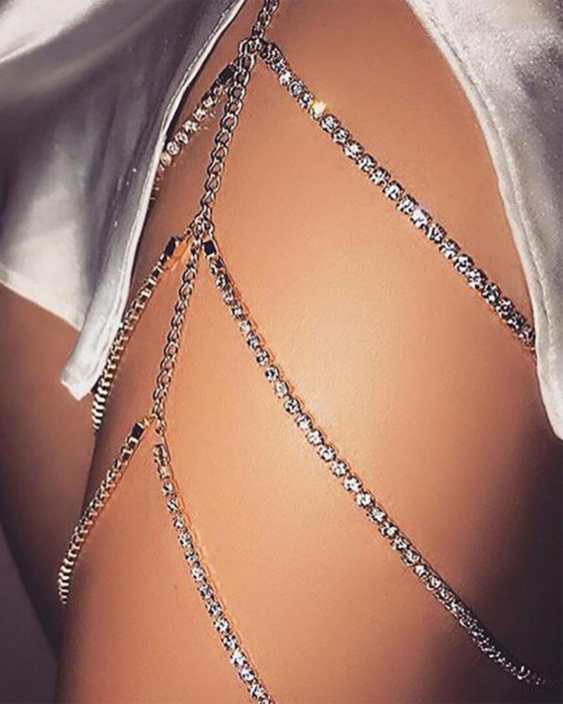 

1PCS Rhinestone Decor Layered Thigh Chain, Silver