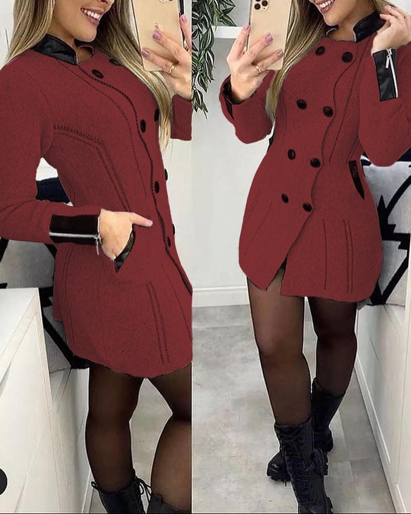 

Contrast Paneled Pocket Design Knit Coat, Wine red