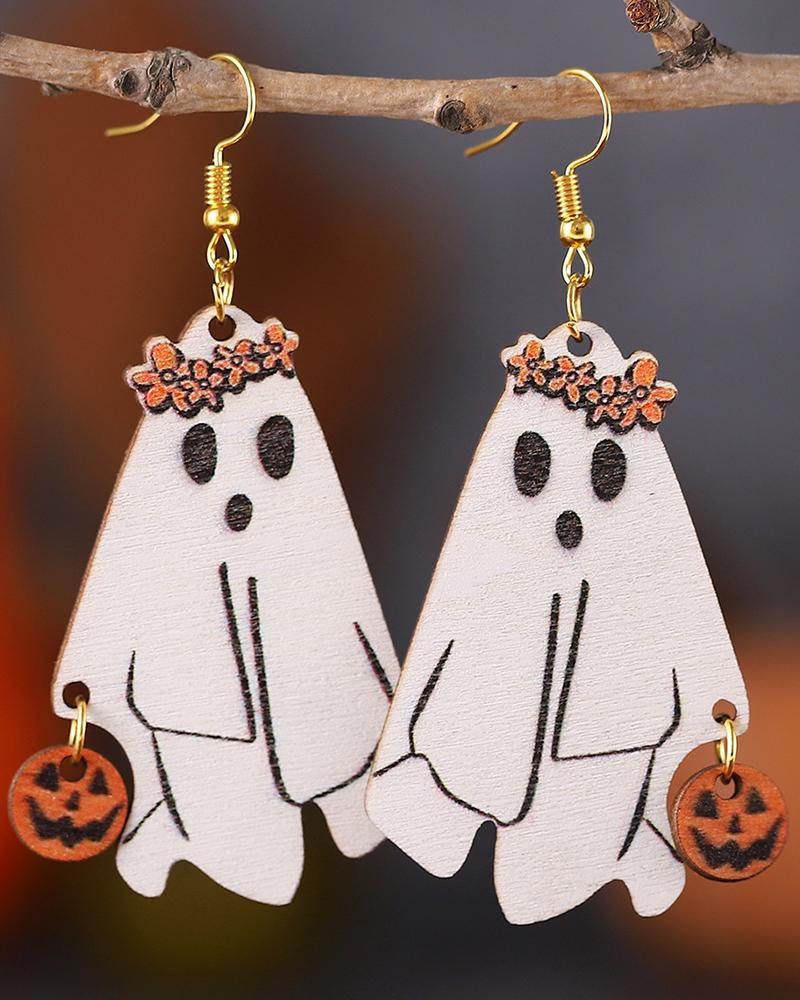 

1Pair Halloween Pumpkin Ghost Shaped Dangle Earrings, White