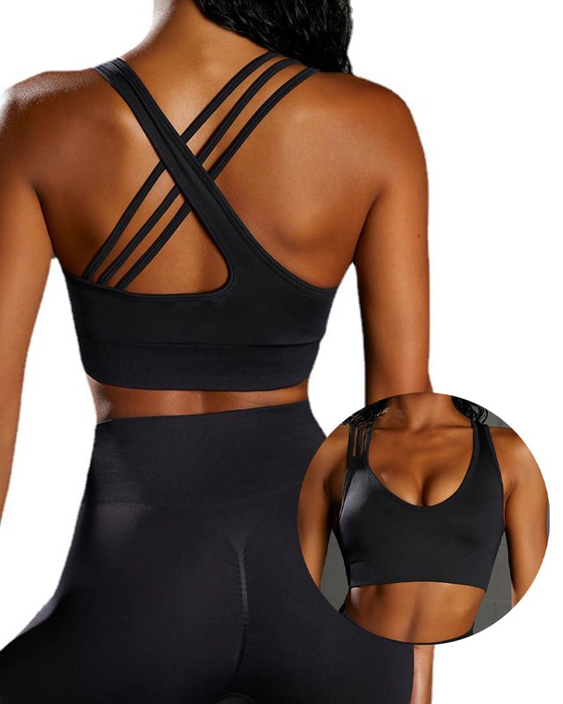 

Breathable Crisscross Backless Sports Bra, Black