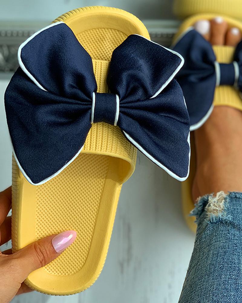 

Bowknot Decor Casual Flat Sandals, Yellow