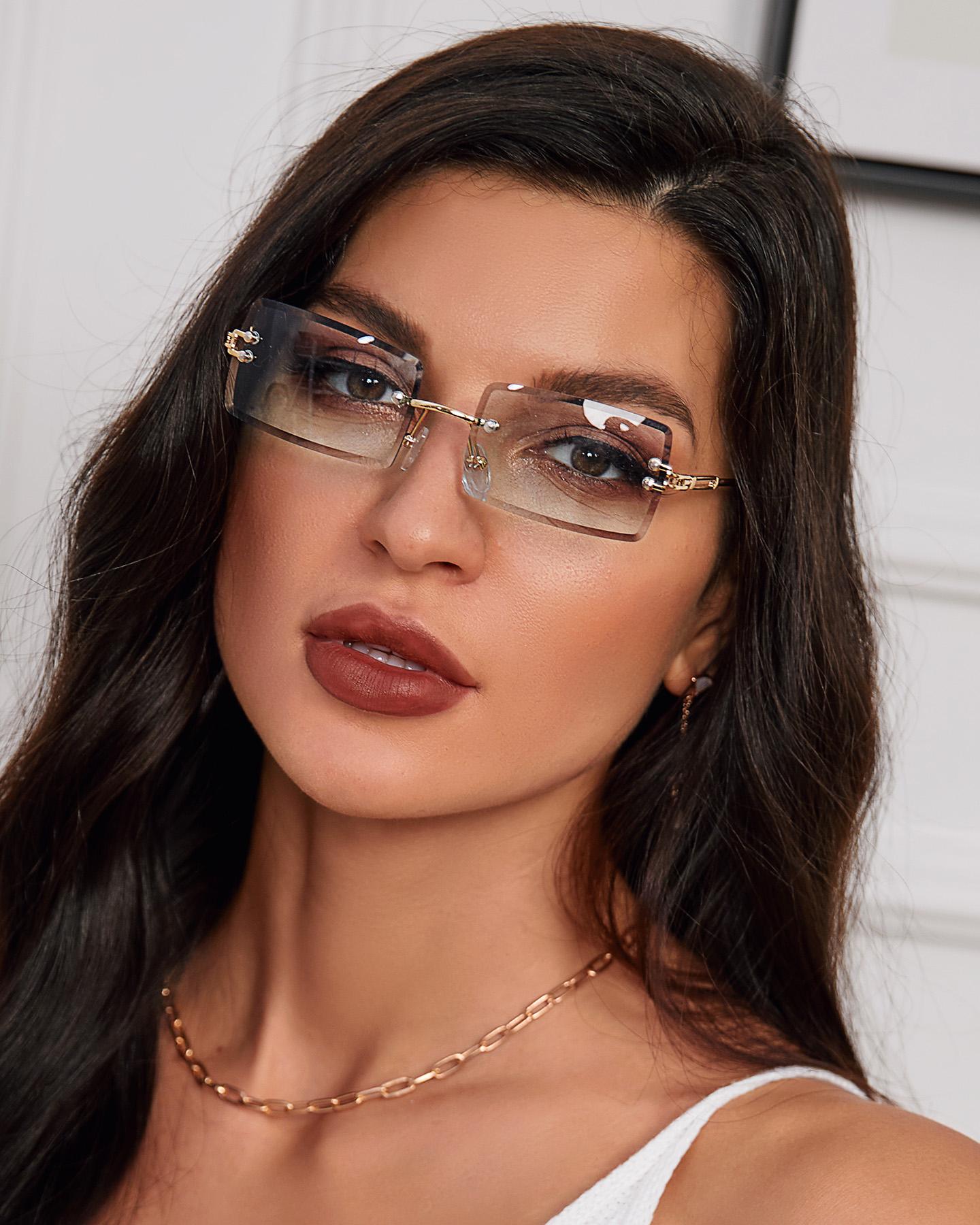

1Pair Rectangle Rimless Metal Decor Sunglasses, Style1