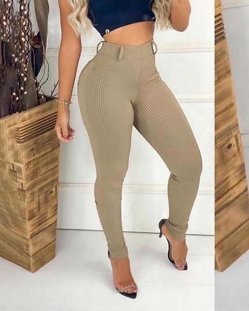 

High Waist Casual Skinny Pants, Apricot