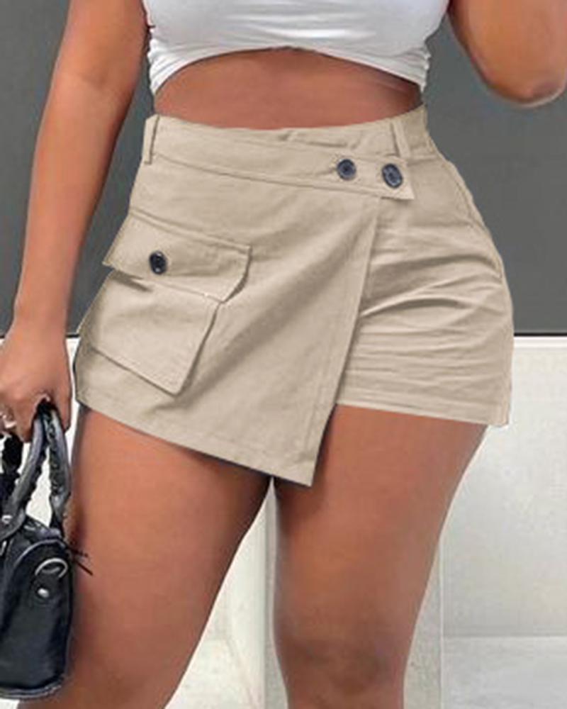 

High Waist Asymmetrical Skorts, Khaki